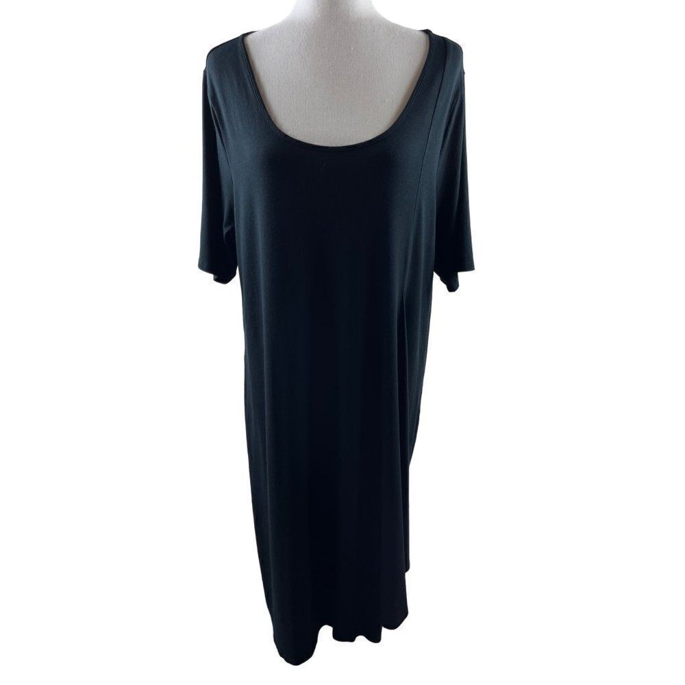 J. Jill Wearever Collection Stretch Scoop Neck Front Drape Elbow Sleeve Dress XL